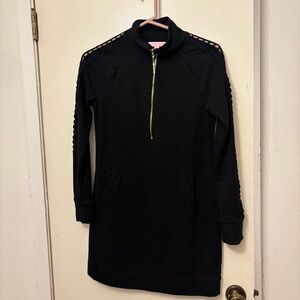 Lilly Pulitzer Black Dress with Gold Zipper and Shoulder Detailing